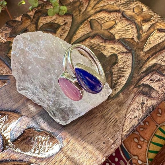 Natural Lapis & Phosphosiderite Sterling Silver Ring Size 8.5 - Picture 4 of 5